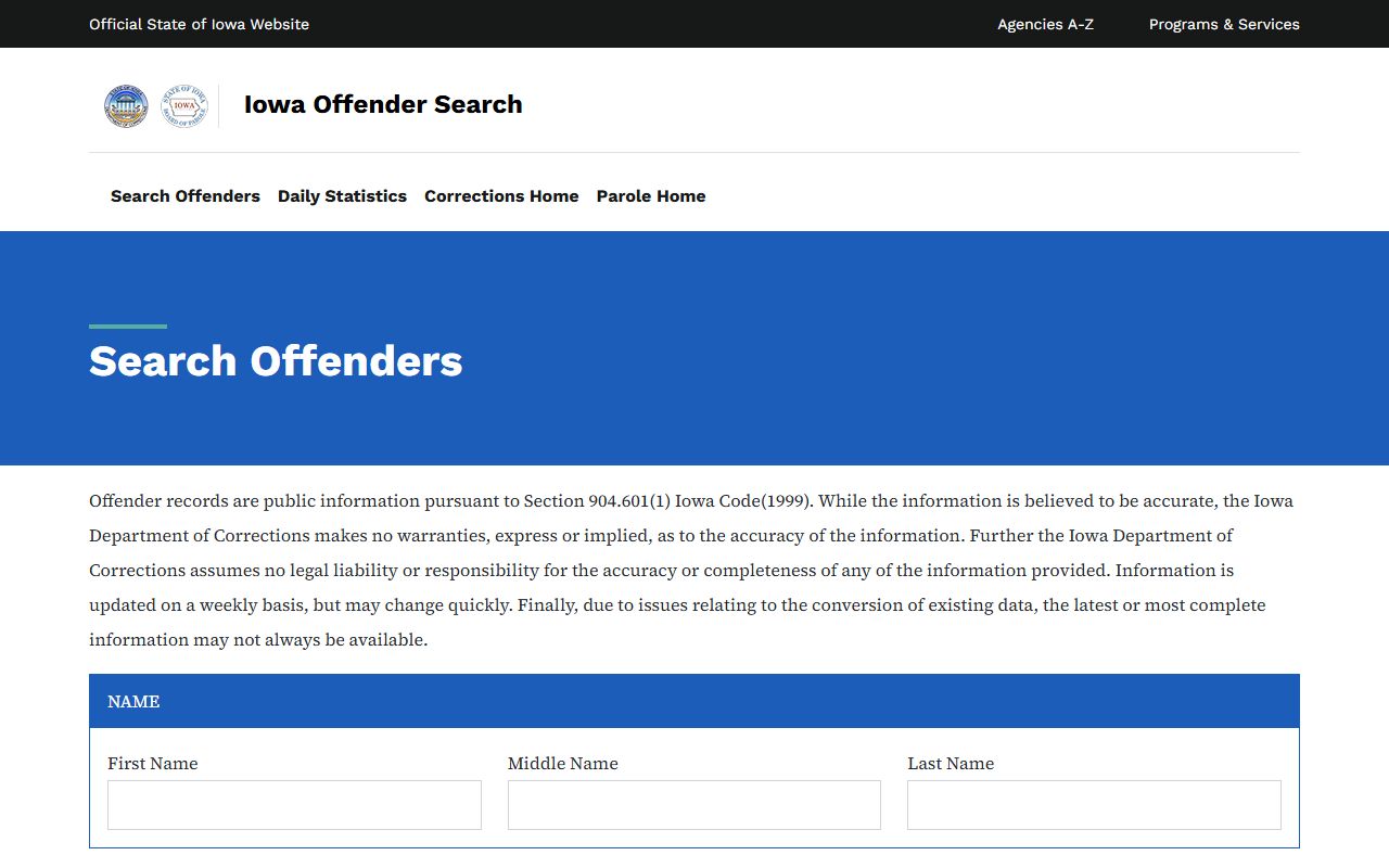 Iowa DOC Offender Search for Ringgold County state inmate lookup