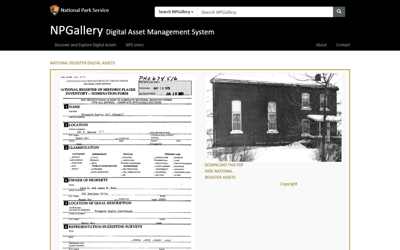 Historic Ringgold County Jail record separate from current inmate lookup facility