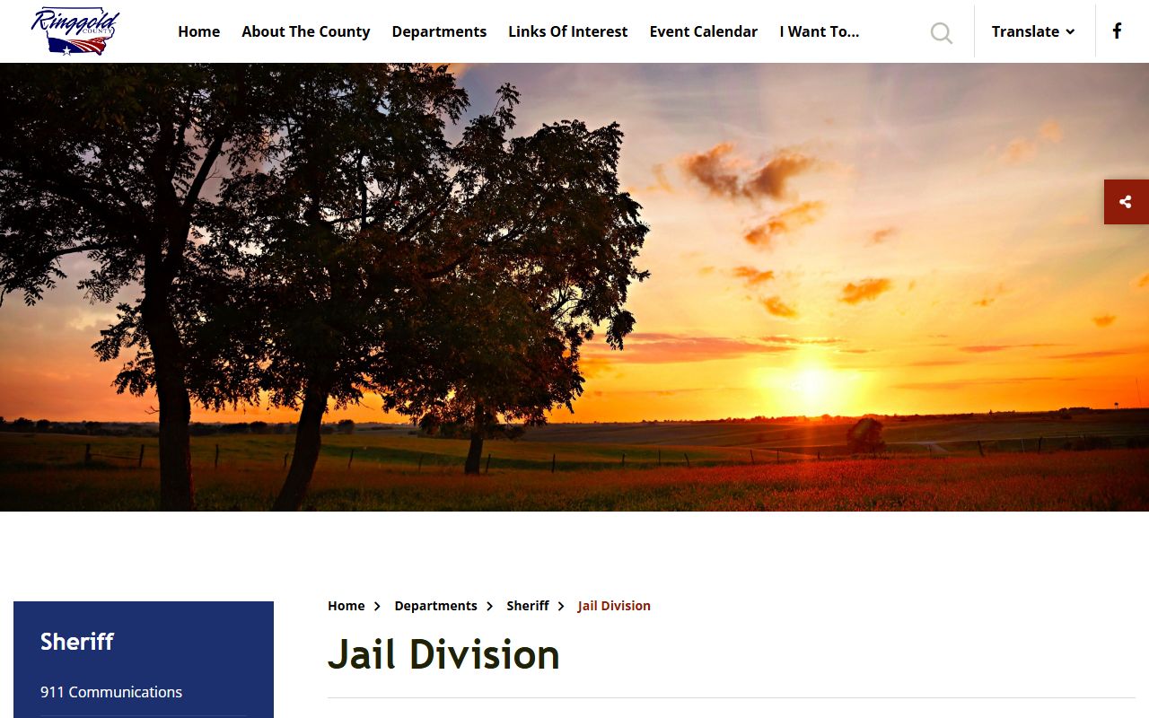 Ringgold County Jail Division page for inmate charge and bond records
